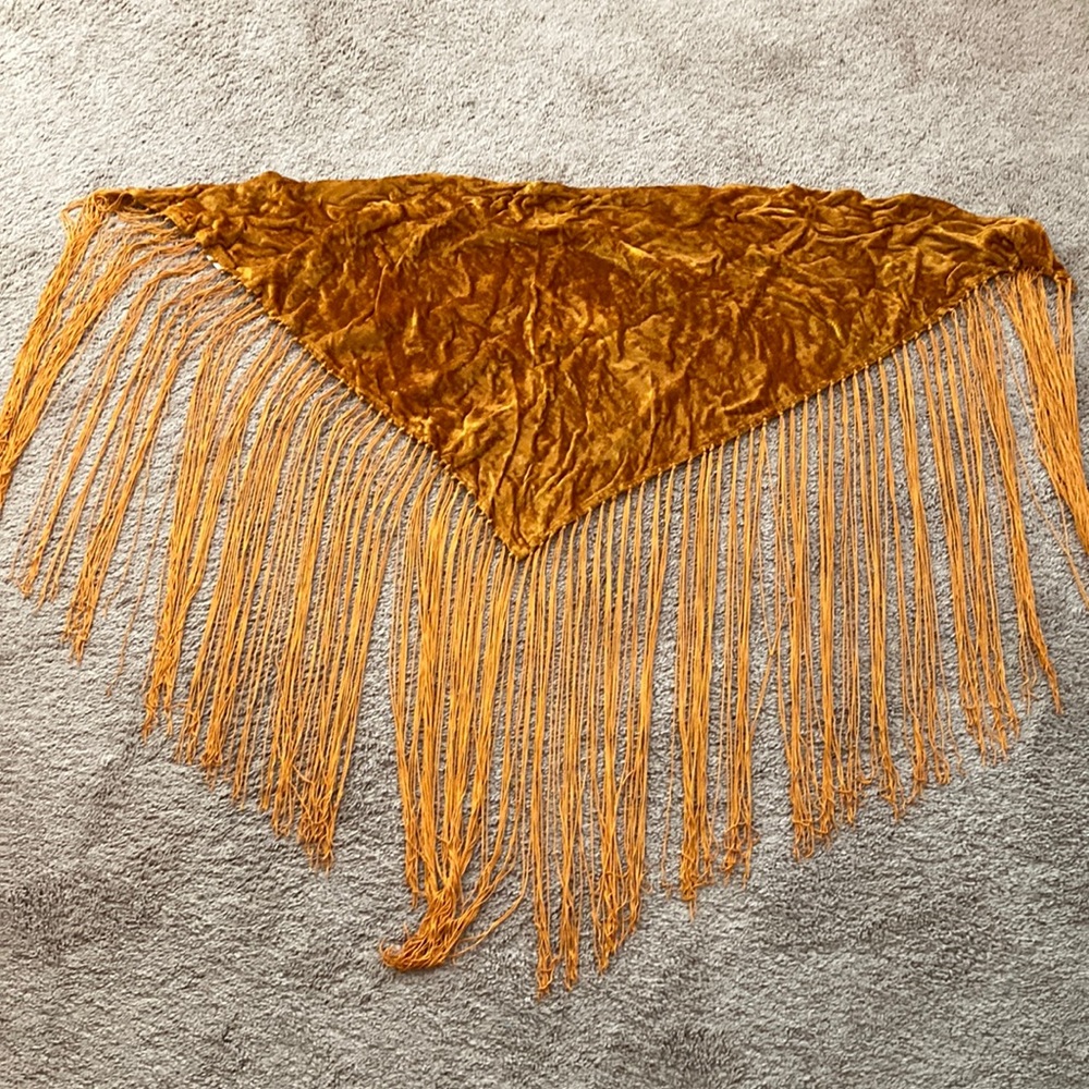 Orange Gold triangle hip scarf with long fringe